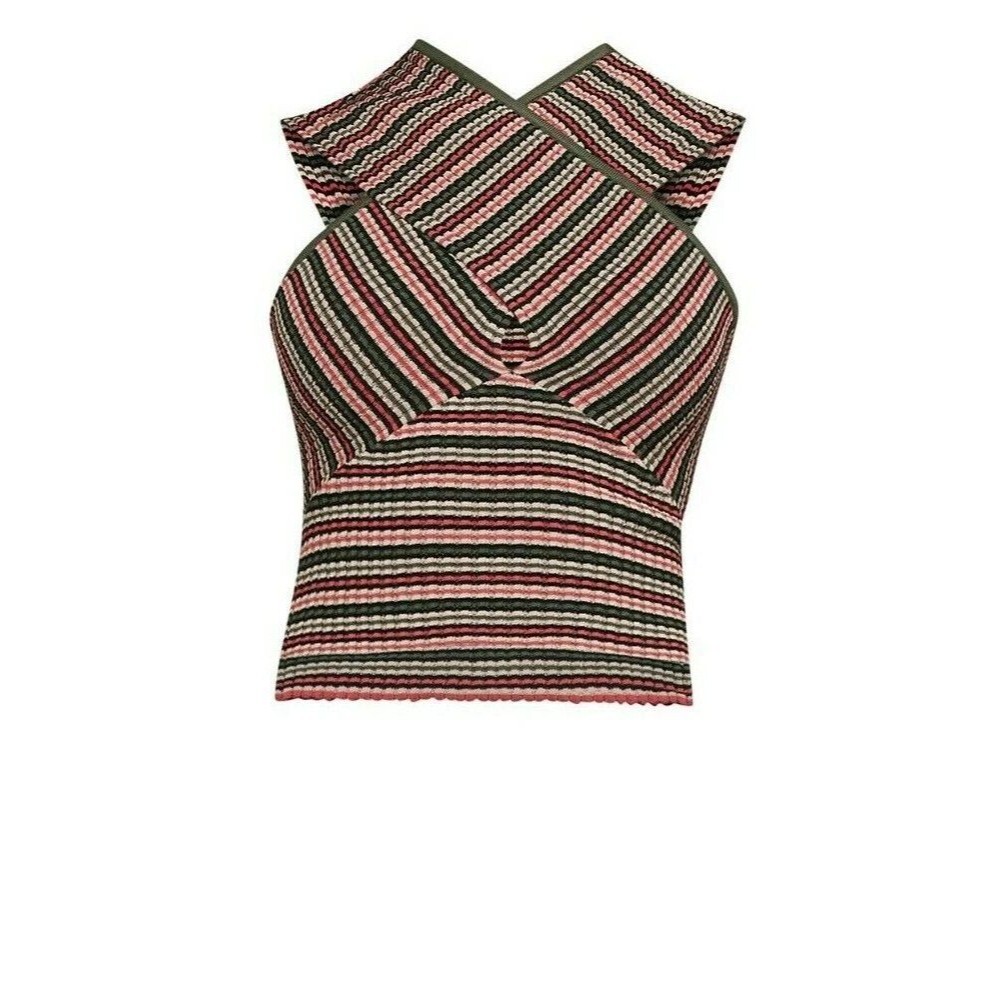 BCBGMAXAZRIA Womens Striped Knit Crisscross Wrap Front Crop Top S